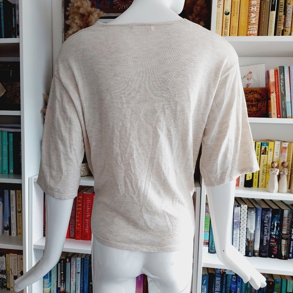 Elan Knit Front Tie Up Short Sleeve V-neck Top P501 - Picture 6 of 9